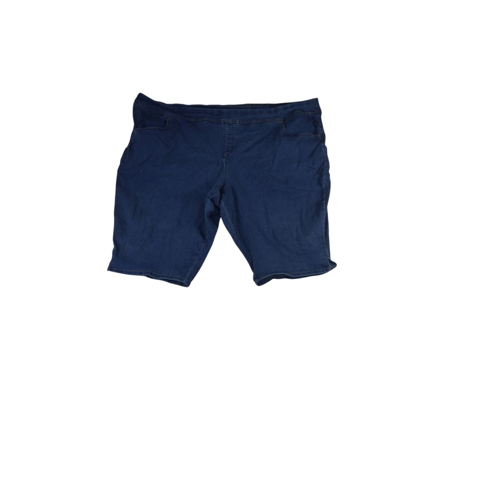 Womens Bermuda Shorts 28W Blue Denim Dark‎ Wash Flat Front Pull On Casual Summer